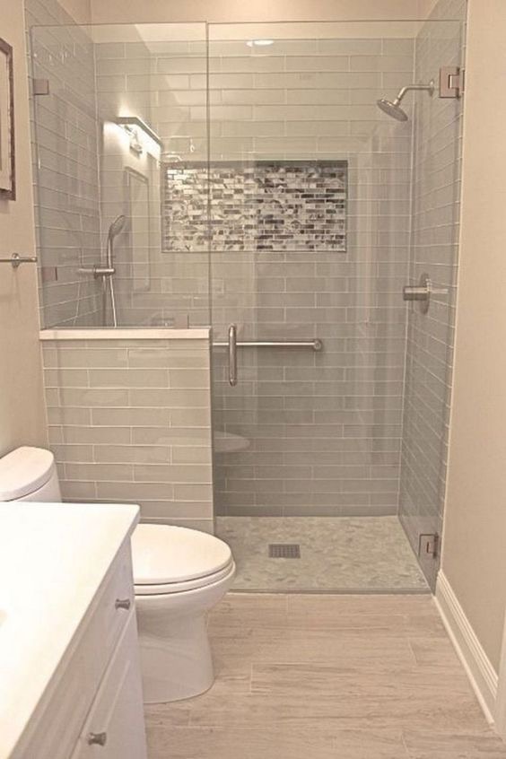 Glass Shower with Gray Subway Tile