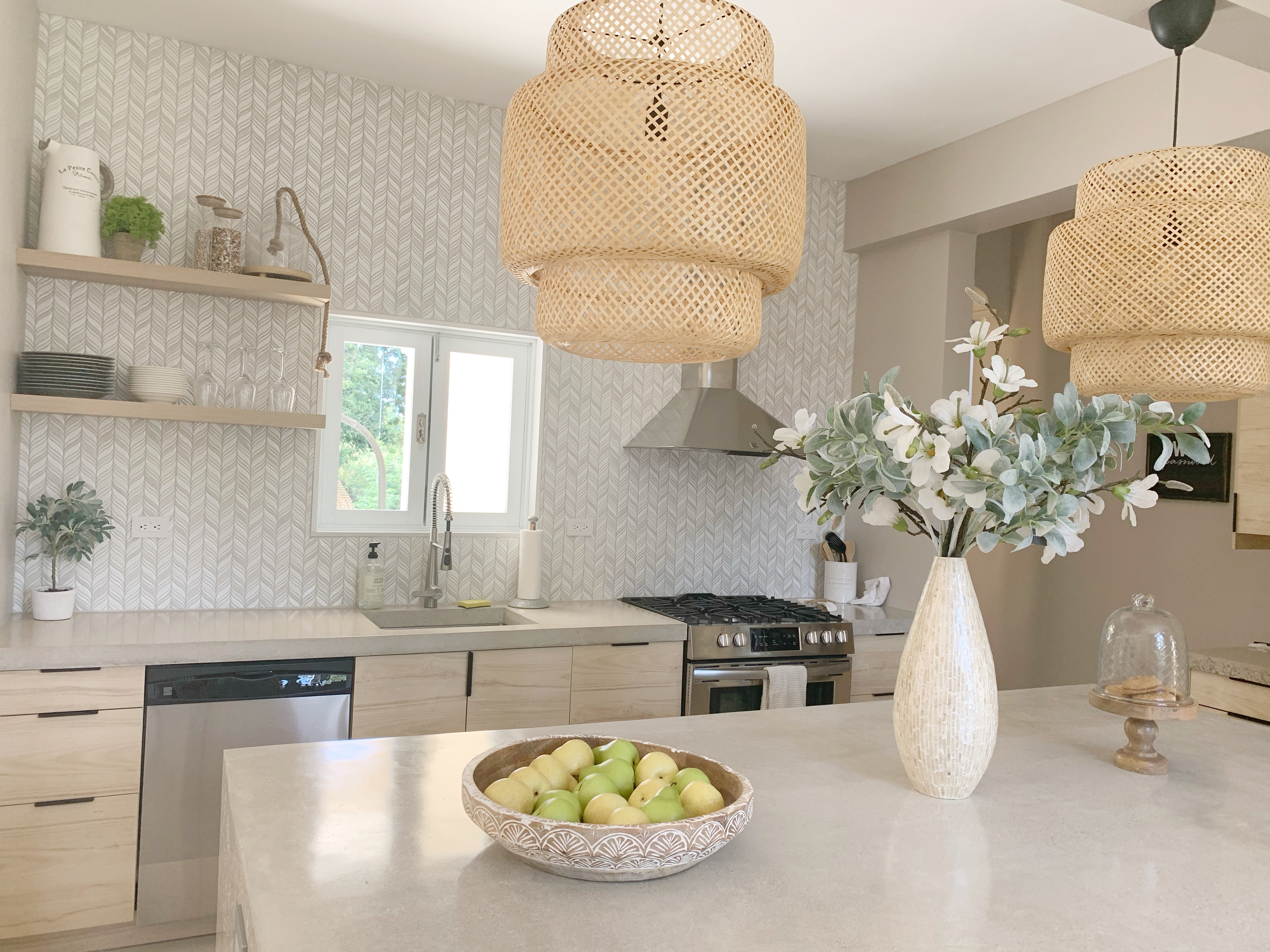 Boho Kitchen Renovation with Herringbone Tile Backsplash